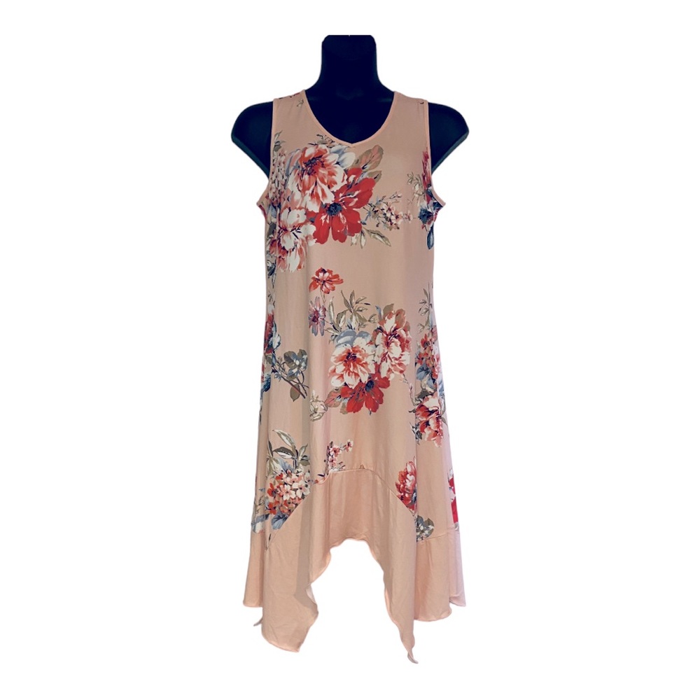 Monroe & Main Blush Peach Floral Summer Stretchy Casual Resort Cruise Day Dress - Picture 15 of 15